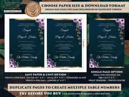Jewel Tone Wedding Invitation Download for Fall Wedding Invitation, Fall Invitation Suite Navy, Emerald & Pink Wedding Invite Fall Wedding