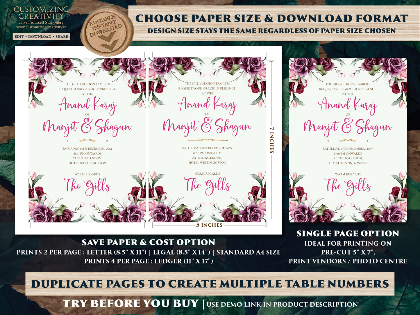 Punjabi wedding card Sikh wedding invitation, Punjabi Wedding invitation & Sikh Wedding card, Indian wedding cards as Anand Karaj invitation