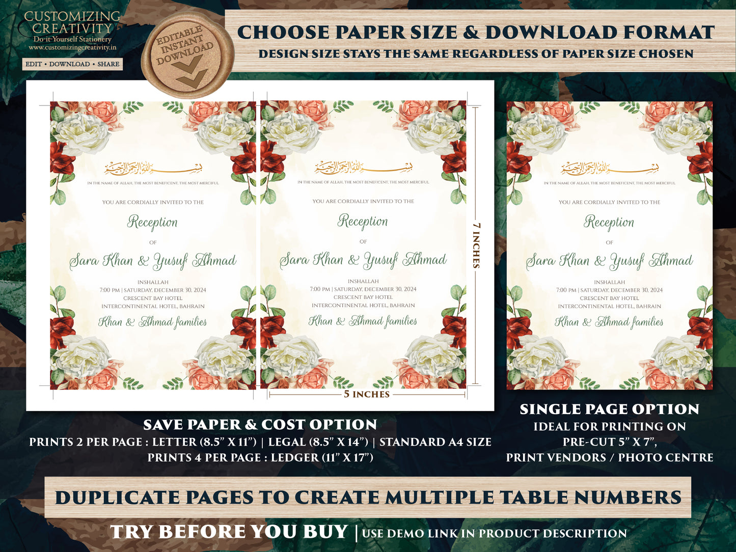 Muslim wedding cards Nikkah invitation Pakistani & Digital Islamic wedding card as Nikkah invite, Shaadi invitation Digital Nikah invitation