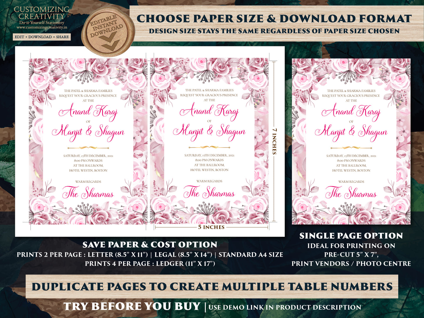Anand Karaj invites & Sikh Wedding Invite, Punjabi Wedding invite as Sikh invitations, Punjabi wedding card as Sikh wedding card Indian