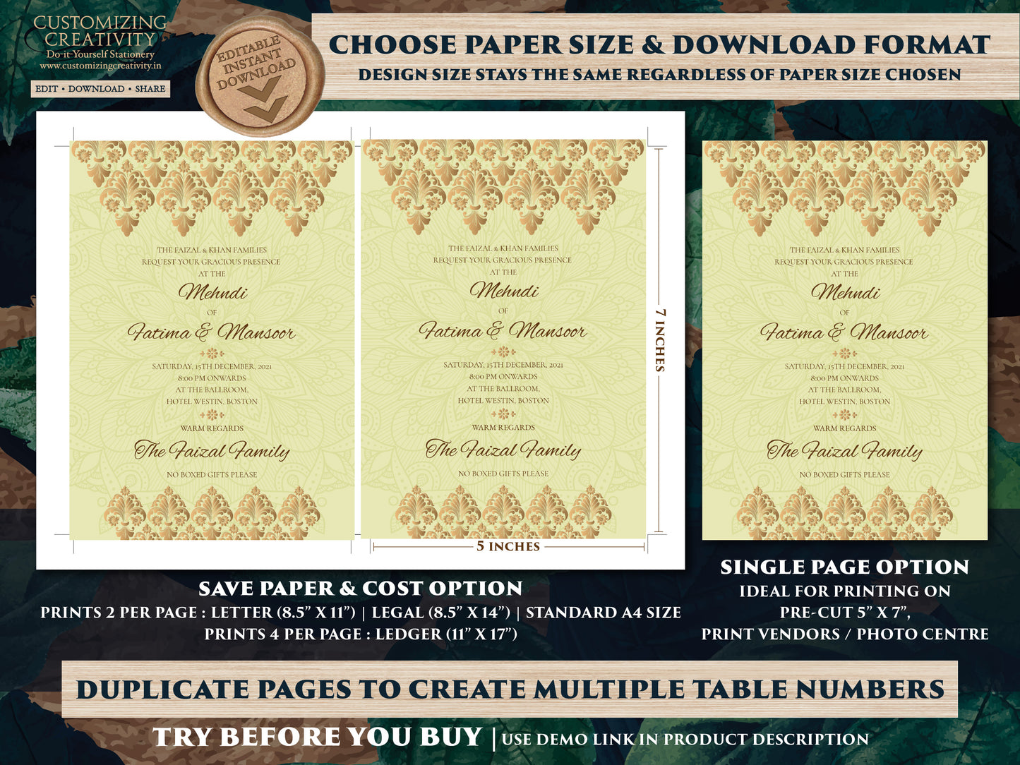 Muslim invitation as Royal Wedding Card, Shaadi invitations Mehndi as Desi Wedding card Gold, Digital Nikah invitation Muslim Wedding cards