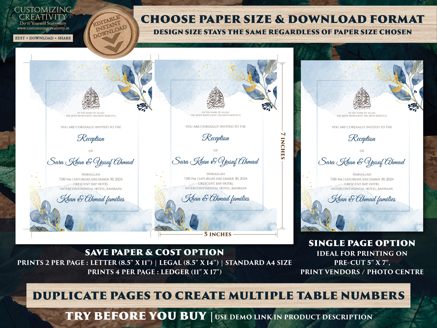 Islamic invitations Digital Muslim wedding cards, Muslim Wedding Invite Islamic & Nikkah invitations, Digital Pakistani Wedding cards Muslim