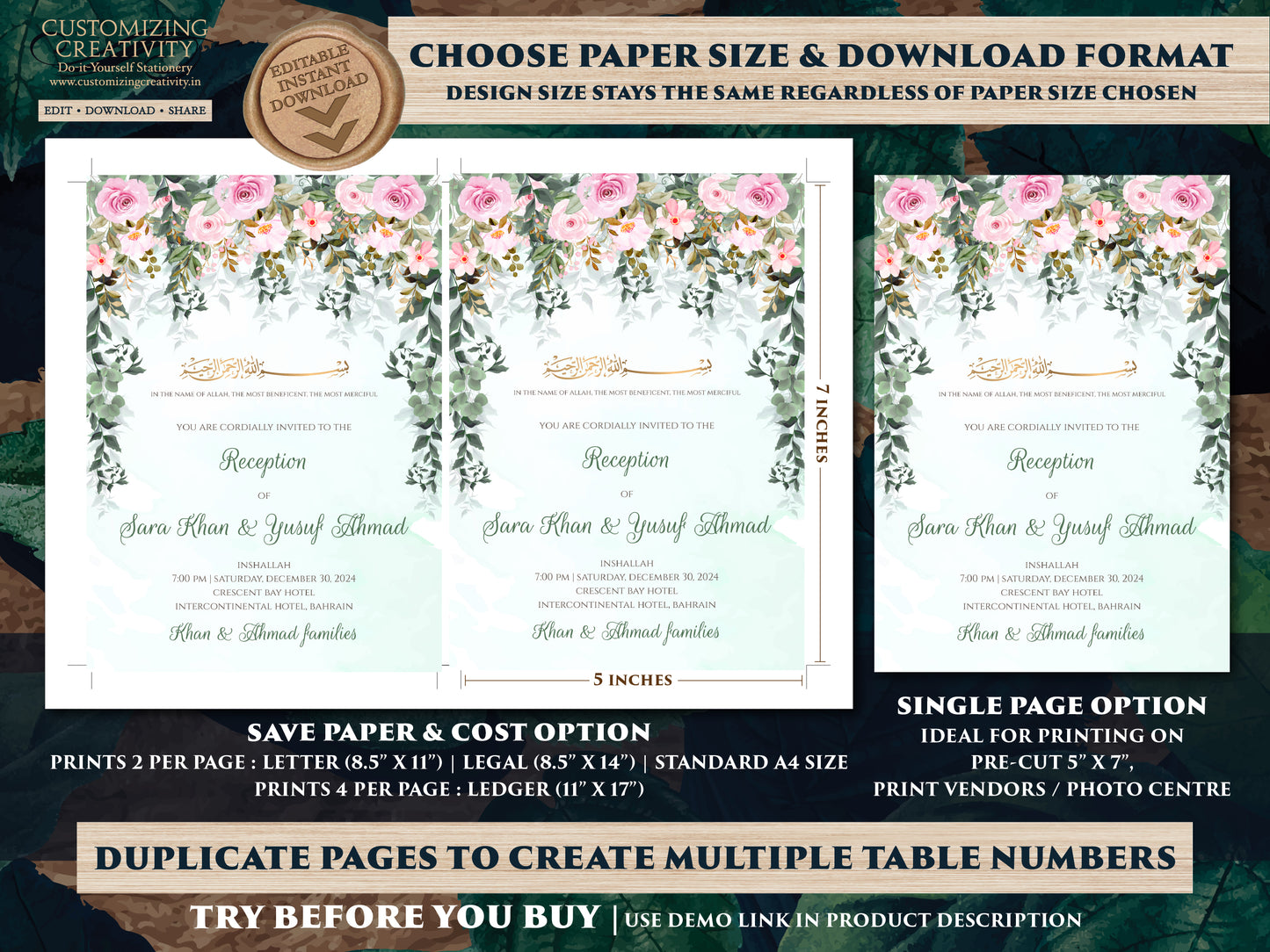 Nikkah Invitations Digital Muslim wedding cards, Muslim wedding Invitation & Nikah invitation, Muslim Shaadi cards as Digital Nikkah invites