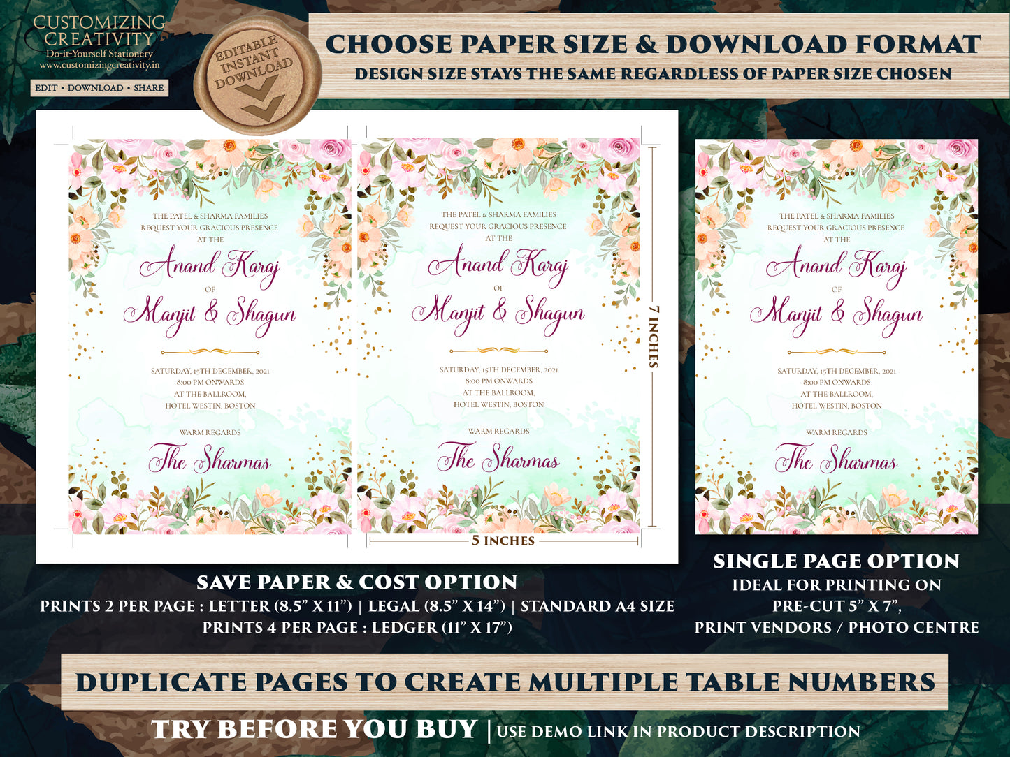 Anand Karaj cards & Sikh invitations, Anand Karaj invites as Punjabi invitations, Sikh Invites as Punjabi invites, Anand Karaj invitations