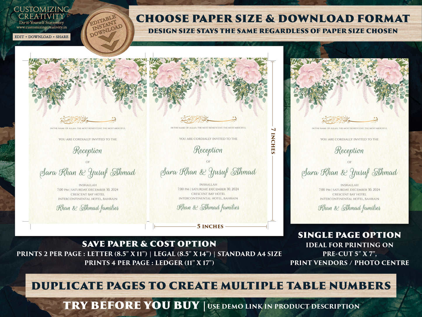 Muslim wedding Invitation Digital Nikkah invite, Islamic wedding Invitation Pakistani & Nikah invitation, Muslim wedding card as Shaadi card
