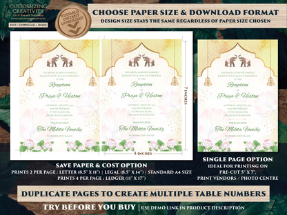 Pastel Invitation for Indian Wedding, Indian Elephant Invitation Template Download for Pastel Wedding in Blush Pink with Elephants & Lotus