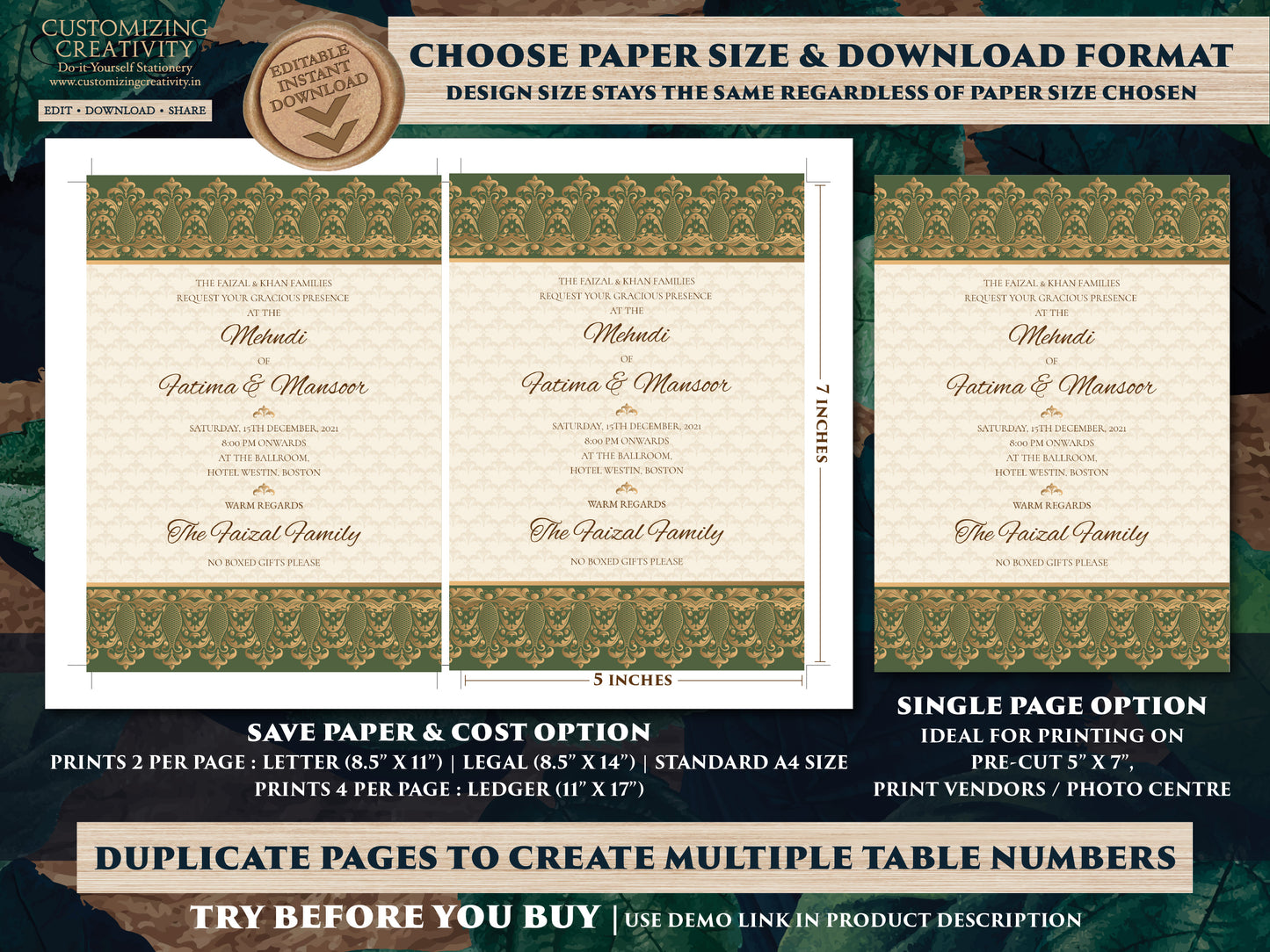 Moroccan invite as Muslim invitation digital, Muslim Wedding invitation & Arabic Wedding Card, Nikkah invite Digital, Mehndi invitations DIY