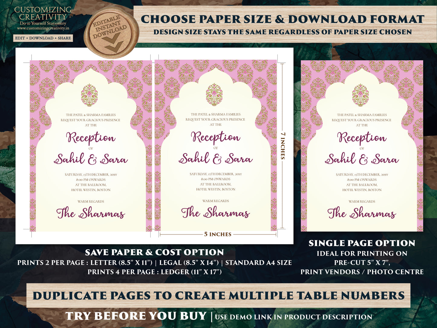 Digital Indian wedding card as Hindu Wedding, Hindu Wedding invite as Indian wedding invitation, Hindu invitation & Hindu Wedding Invitation