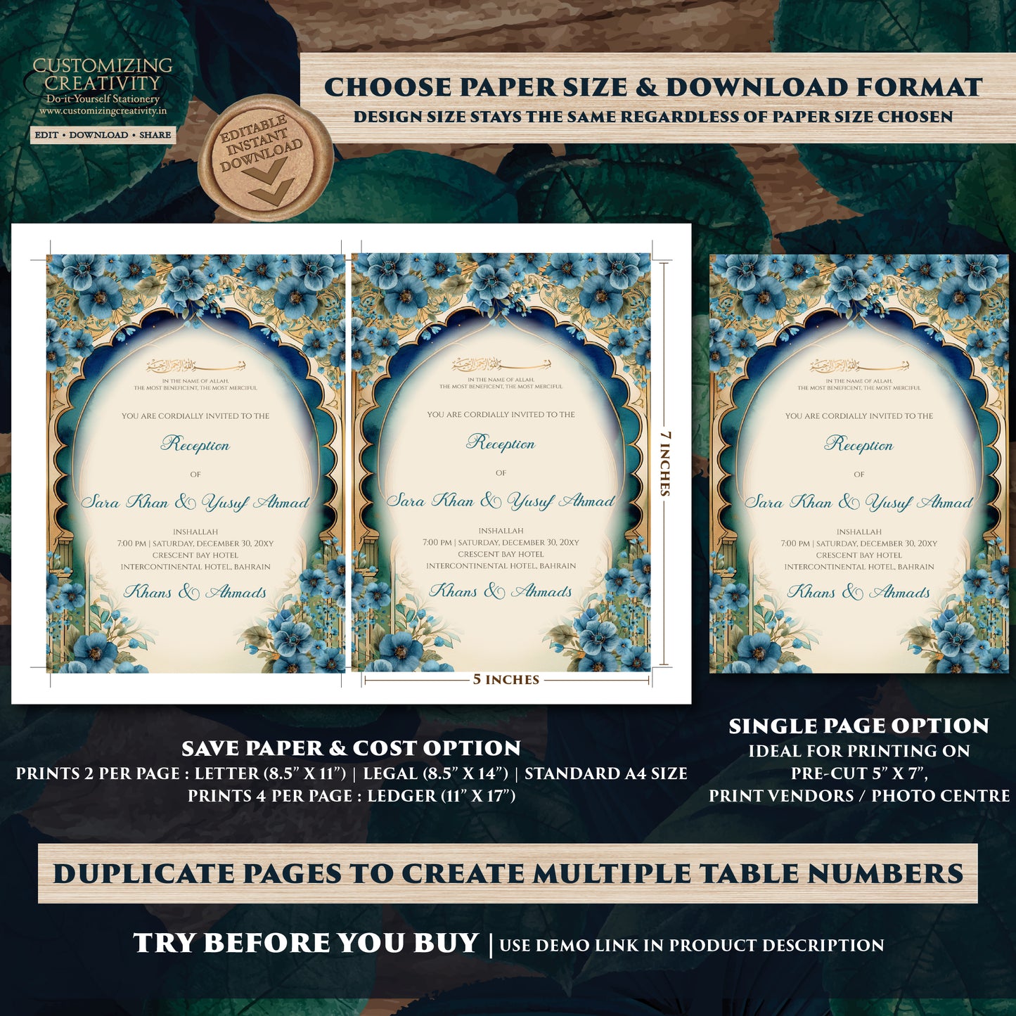 Muslim wedding Invitation Digital Nikkah invites, Digital Islamic Wedding Invitations & Muslim wedding cards as Digital Nikkah invitations