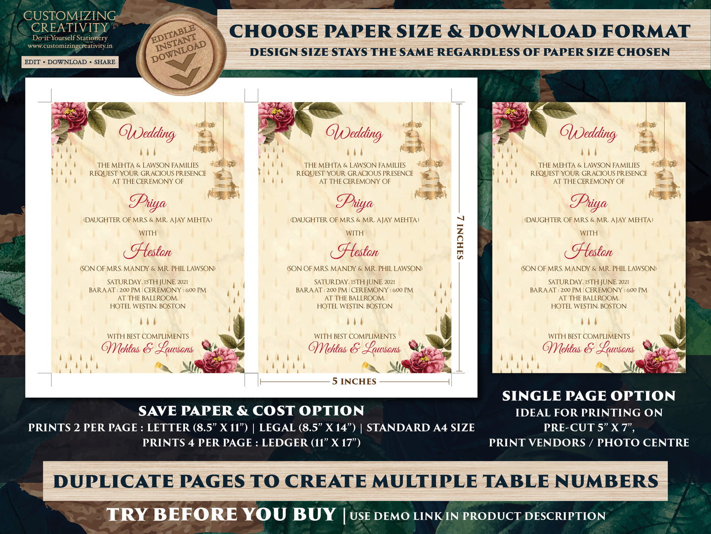 Garden Wedding Invite Indian & Sikh Wedding invitation as Punjabi invitations Wedding, Electronic Hindu Wedding Card Digital invitations DIY