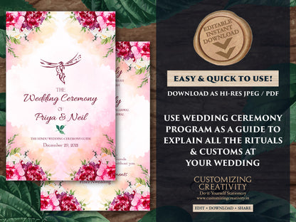 Hindu Ceremony program as Shaadi Program infographics Hindu wedding, Hindu Wedding Program as Indian Wedding Program printable Pheras guide