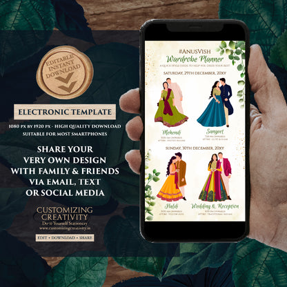 Indian Wedding Wardrobe Planner Hindu Wedding Program, Indian Wedding Program & Indian wedding itinerary as Digital Indian wedding Timeline
