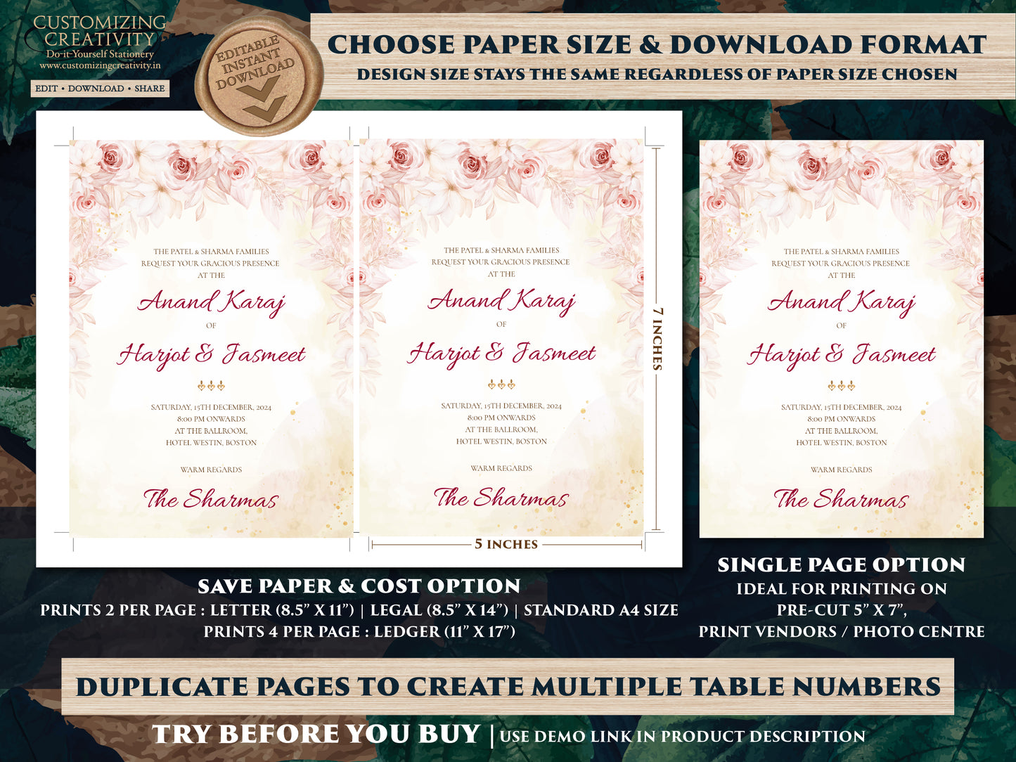 Sikh invitations as Sikh wedding card, Anand Karaj invitation & Sikh Wedding Invite Indian, Punjabi Wedding invite as Punjabi wedding card