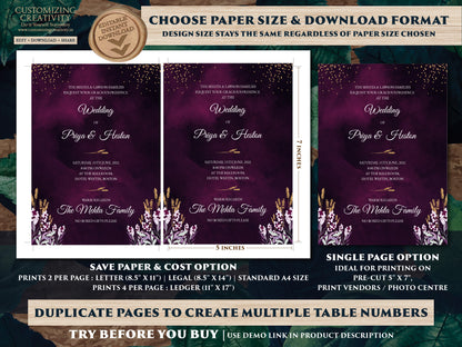 Jewel Tone Wedding Invitation Download for Fall Wedding Invitation, Fall Invitation Suite in Navy, Emerald & Deep Purple Wedding Invite Fall