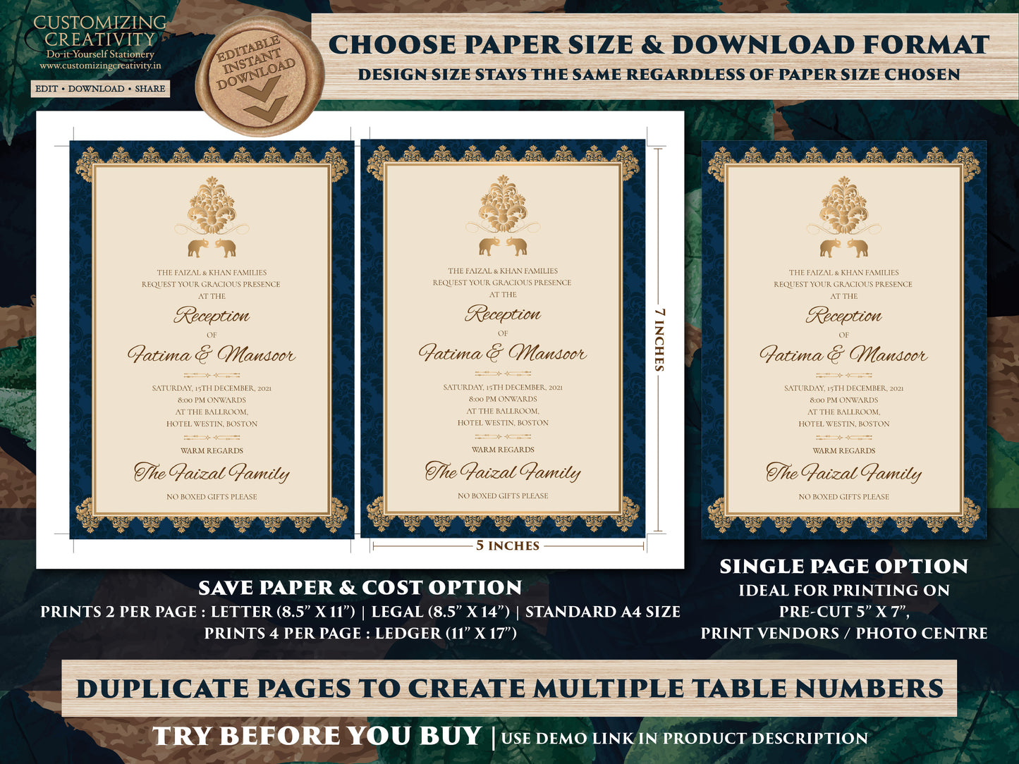 Muslim Wedding invitation as Arabic Wedding Card, Nikkah invite, Nikah invitation as Arabic invite, Moroccan invite as Muslim invitation