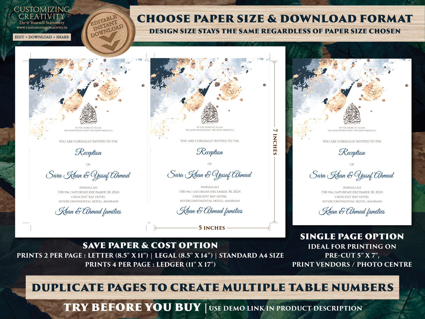 Digital Muslim wedding cards Islamic Nikkah invitations, Muslim Wedding Invitation Islamic as Nikkah cards & Pakistani Wedding invite Muslim