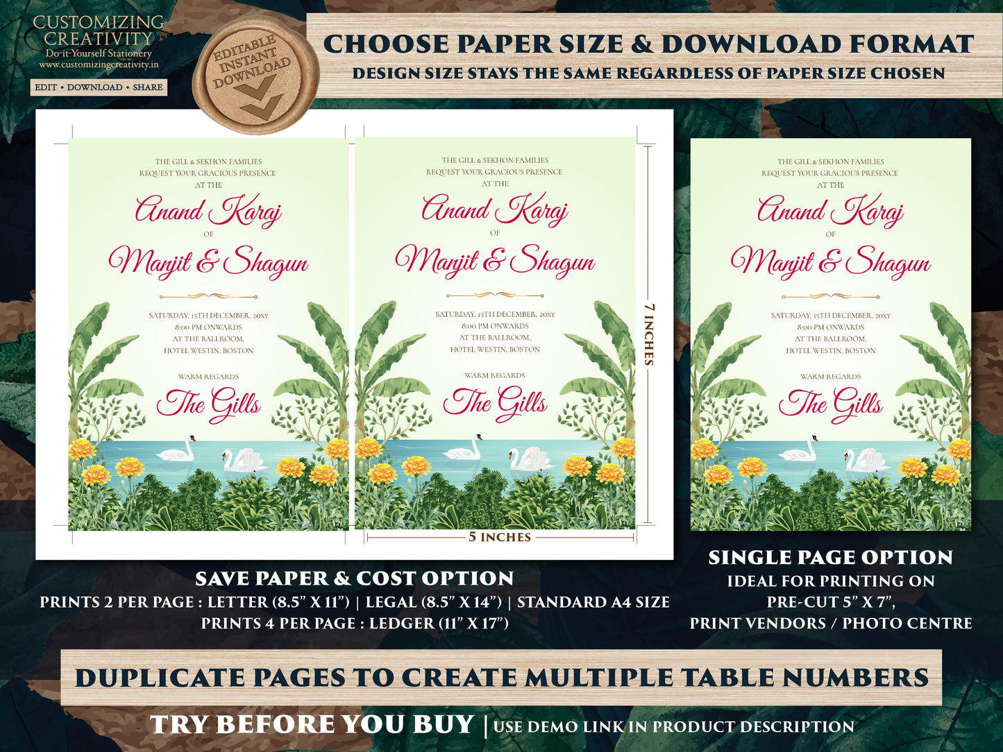 Punjabi wedding invitation Sikh wedding card, Punjabi Wedding card & Sikh Wedding invitation, Indian wedding cards as Anand Karaj invitation