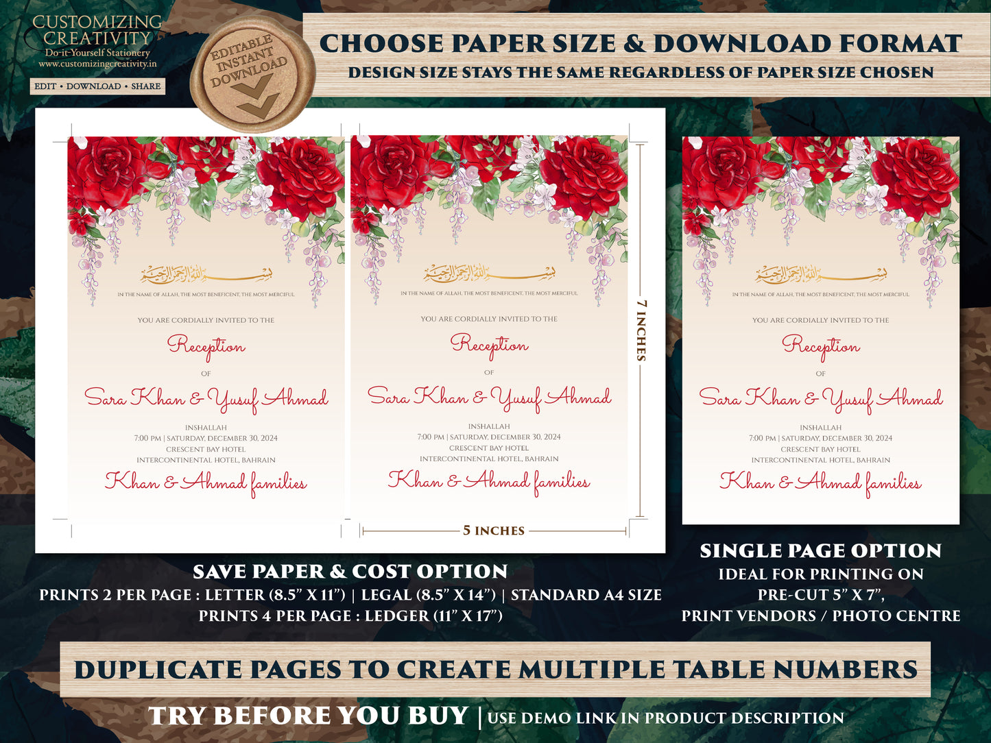 Muslim wedding cards Islamic as Nikkah cards, Digital Muslim Wedding Invitation Islamic, Nikkah invitation & Pakistani Wedding invite Muslim