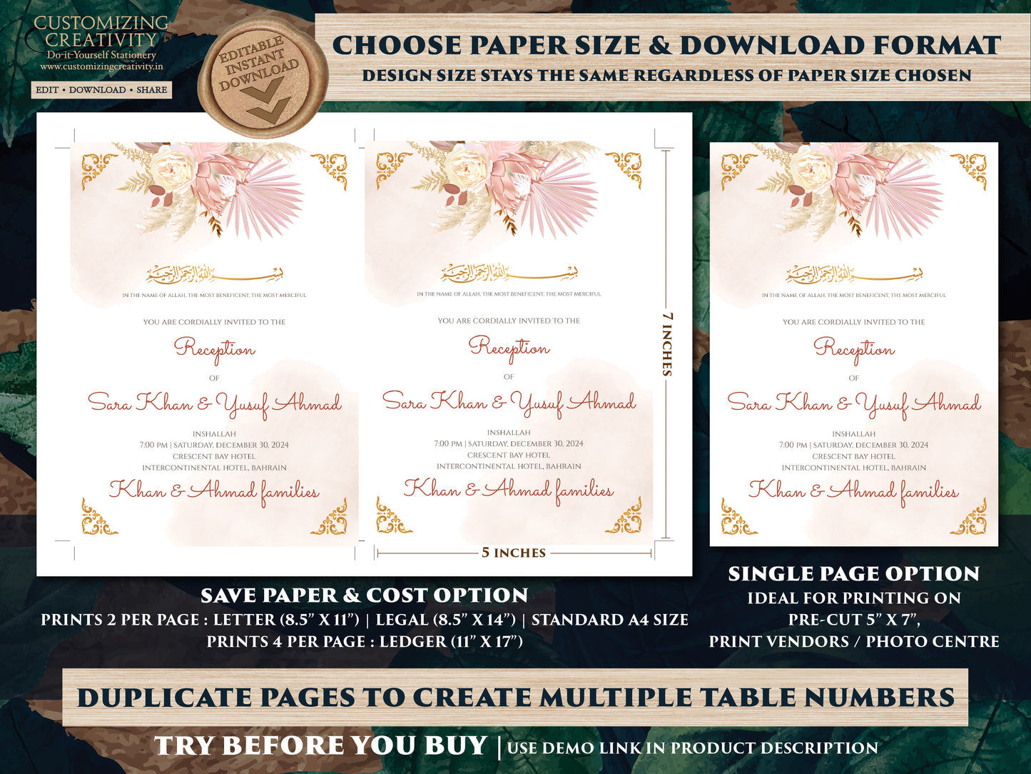 Nikkah invitation & Pakistani Wedding invite Muslim, Muslim wedding cards Islamic as Nikkah cards, Digital Muslim Wedding Invitation Islamic