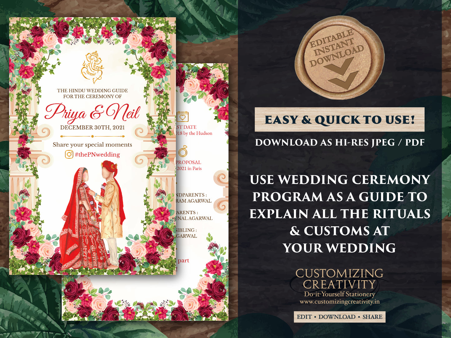 Hindu Ceremony Program & Indian Wedding program guide, Gujarati Wedding program template Hindu as Hindu Wedding guide, Hindu Wedding Program
