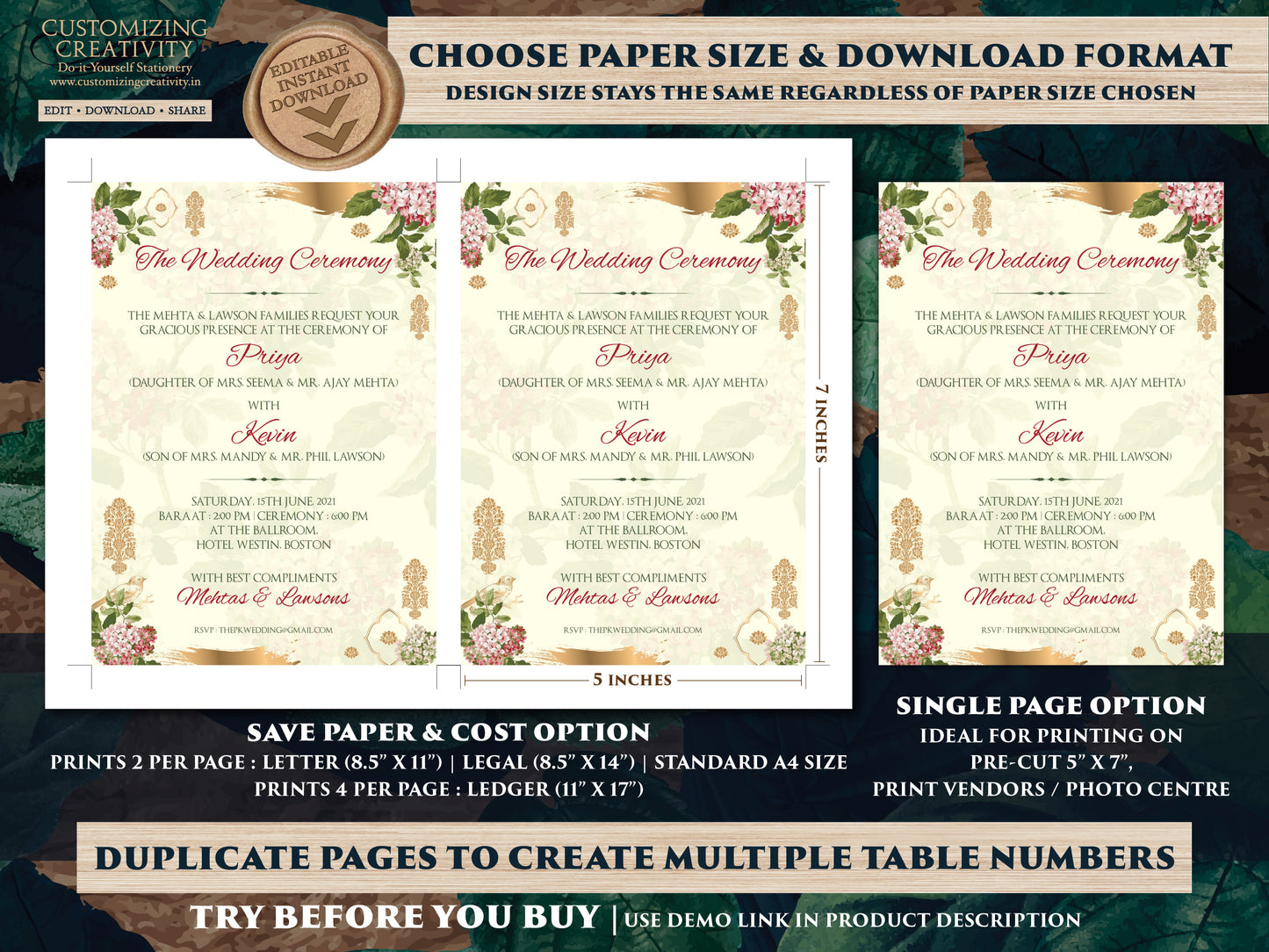 Wedding Invites Boho as Boho Flower Wedding card Garden, Boho Indian Invitations Pastel, Indian Wedding invites & Hindu Wedding card Florals