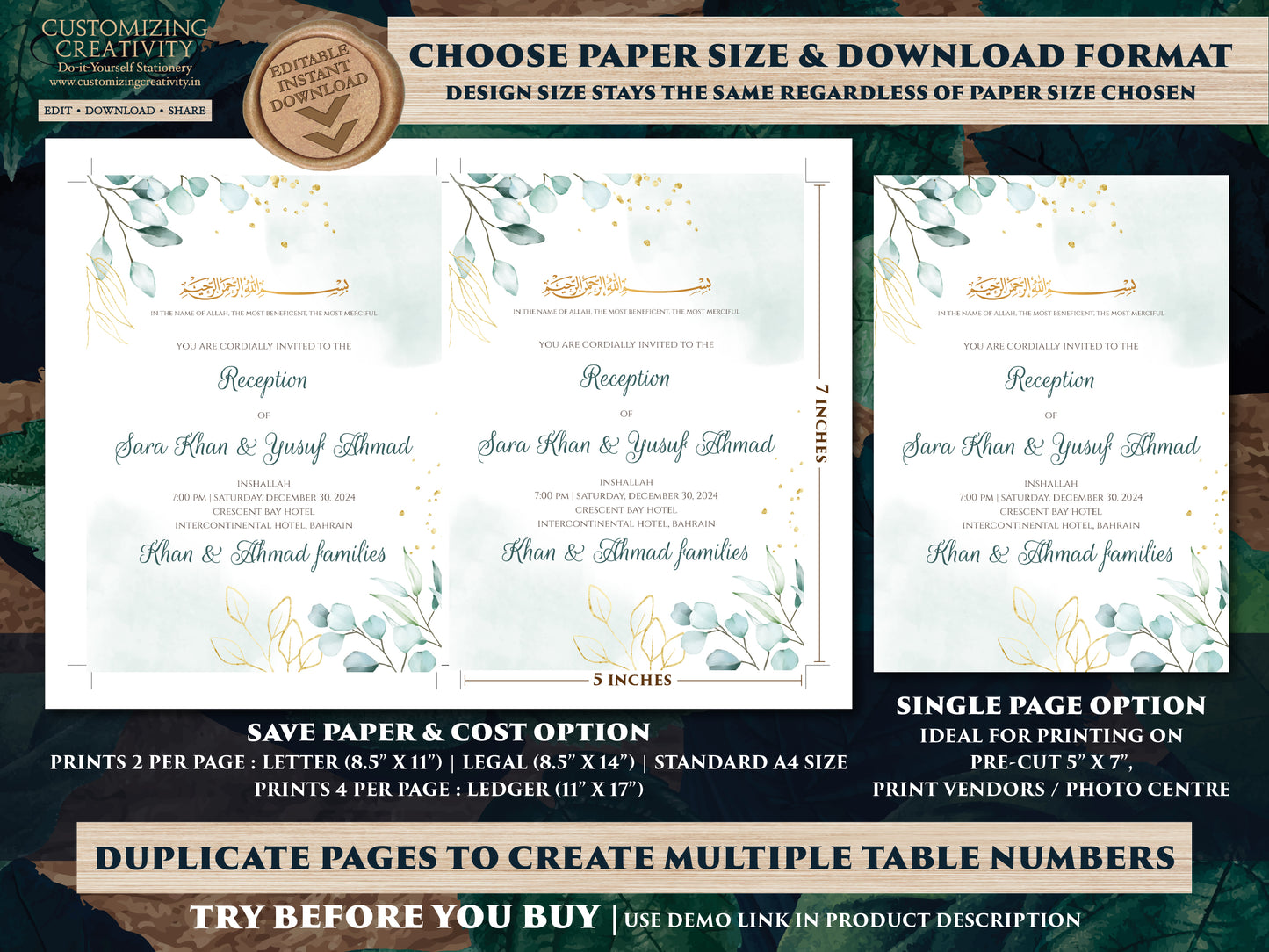 Muslim Invitations Digital Nikkah invite, Walima Invitation & Digital Arabic invitation, Muslim wedding card as Digital Islamic wedding card