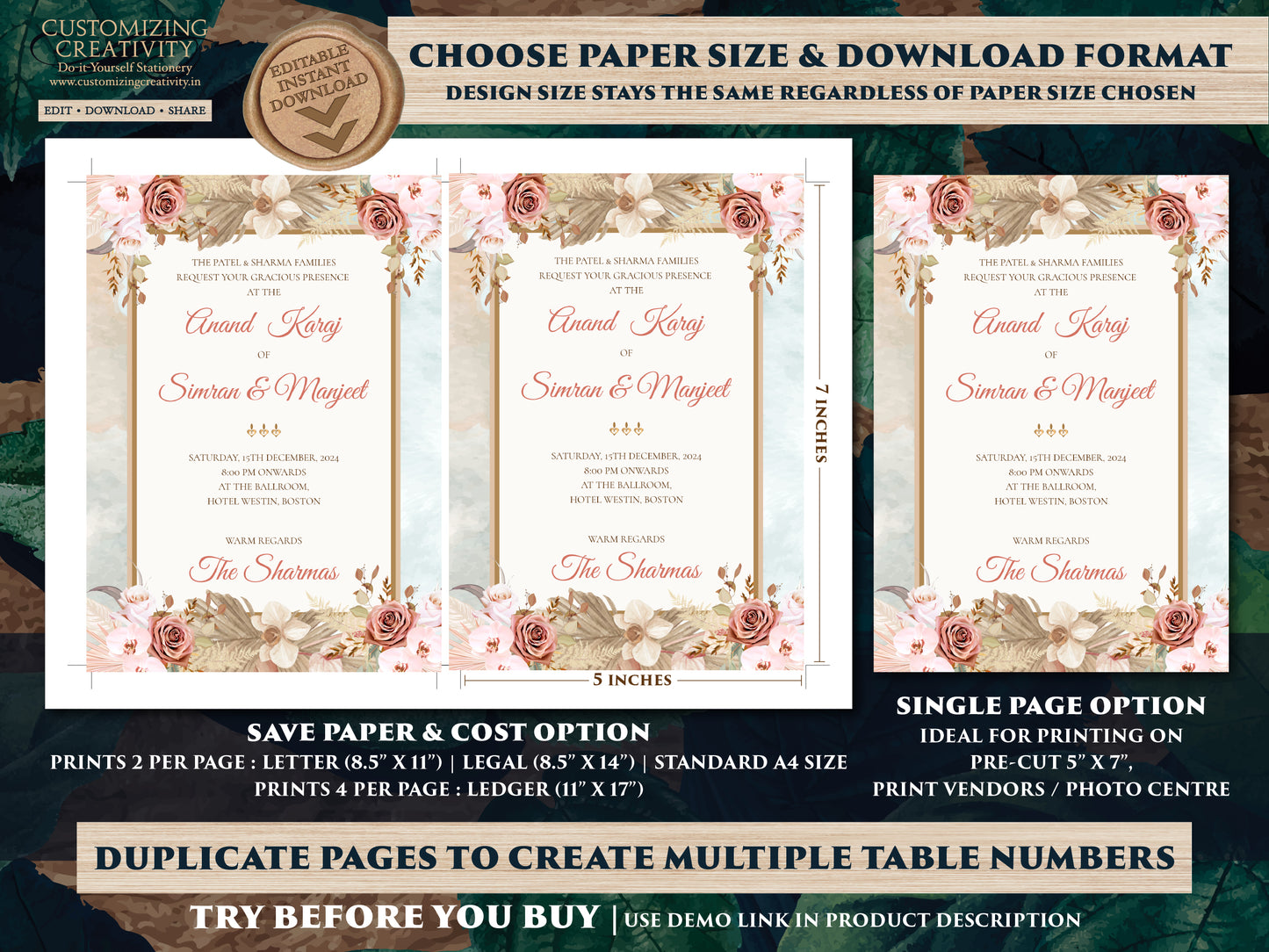 Anand Karaj cards & Sikh invitations, Anand Karaj invites as Sikh Invites, Punjabi invitations as Punjabi invites Anand Karaj invitations