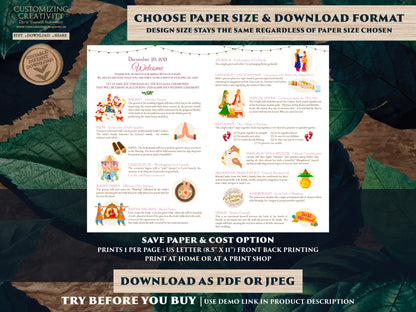 Hindu Wedding Program printable as Indian Wedding Ceremony program template, Hindu Ceremony program as Indian Wedding infographics Guide